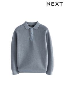 Blue Long Sleeve Textured Polo Shirt (3-16yrs) (K84153) | CA$45 - CA$59