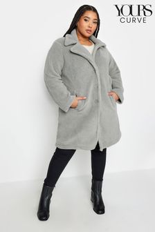 Yours Curve Grey Faux Fur Coat (K84157) | SGD 93