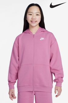 Różowy flaming - Nike Oversized Club Fleece Zip Through Hoodie (K84337) | 270 zł