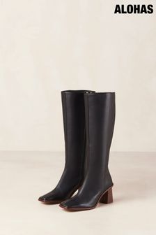 Alohas Black East Leather Knee High Boots with Block Heels (K84589) | €383