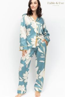 Fable and Eve Blue Floral Print Long Sleeve Pyjamas Set (K84594) | €97