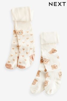 Cream/Oatmeal Bear Baby Tights 2 Pack (0mths-2yrs) (K84701) | $15