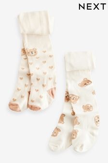 Cream/Oatmeal Bear Baby Tights 2 Pack (0mths-2yrs) (K84701) | $15