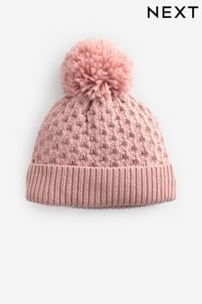 Pink Waffle Knit Baby Pom Hat (0mths-2yrs) (K84759) | $10