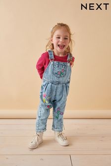 Denim Floral Embroidered Dungaree (3mths-7yrs) (K84913) | €33 - €39