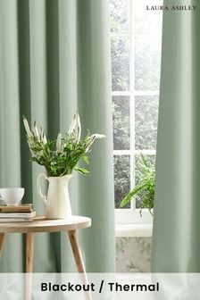 Laura Ashley Sage Stephanie Blackout Lined Blackout/Thermal Pencil Pleat Curtains (K85236) | OMR57 - OMR103