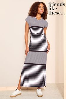 Friends Like These Black/White Straight T-Shirt Maxi Dress With Belt (K85374) | $62