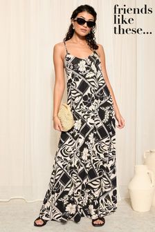 Friends Like These Black/White Strappy A Line Jersey Maxi Dress (K85381) | SGD 74