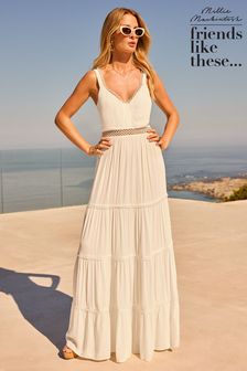 Friends Like These Ivory White Cut Out Lace Trims Sweetheart Neck Maxi Dress (K85412) | LEI 334