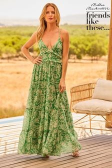 Friends Like These Green Strappy Ruffle Trim Maxi Dress (K85417) | AED322