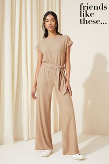 Friends Like These Tie Belt Cosy Knit Rolled Sleeve Jumpsuit