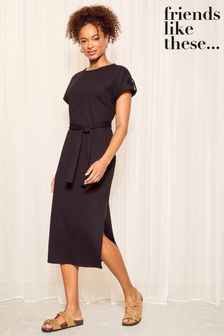 Black - Friends Like These Turnback Sleeve Belted Midi Dress (K85425) | kr620