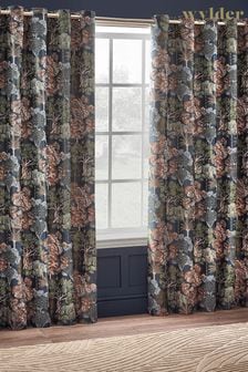 Wylder Nature Navy Woodlands Floral Jacquard Eyelet Curtains (K85553) | €79 - €198