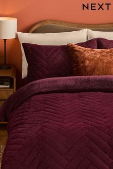 Purple Mulberry Cord Quilted 4.0 Tog Duvet Cover and Pillowcase Set with Fleece Reverse (K85668) | $80 - $128