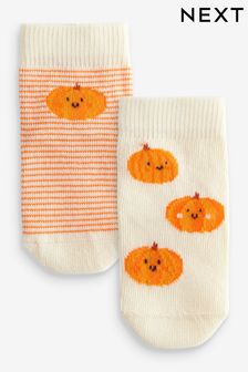 Orange pumpkin Baby Socks 2 Pack (0mths-2yrs) (K85809) | SGD 7