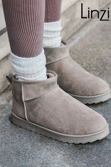 Linzi Light Grey Mini Addy Faux Suede Faux Fur Lined Ankle Boots (K85963) | 158 QAR
