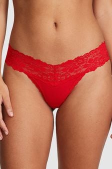 Victoria's Secret PINK Pin Up Red Lace Trim Rib Thong Knickers (K86374) | €10