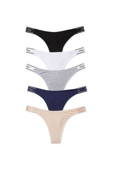 Victoria's Secret PINK Black/White/Nude/Grey/Navy Blue Thong Multipack Knickers (K86391) | €37