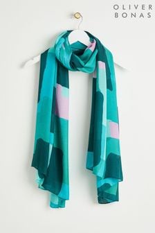 Oliver Bonas Blue Abstract Squares Lightweight Scarf (K86467) | LEI 176