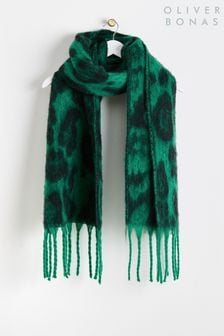 Oliver Bonas Green Animal Green & Black Knitted Scarf (K86468) | LEI 209