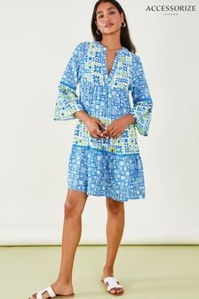 Niebieska sukienka Accessorize Retro z kafelkowym nadrukiem (K86473) | 285 zł