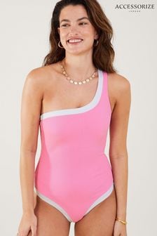 Accessorize Pink One-Shoulder Textured Swimsuit (K86474) | kr730