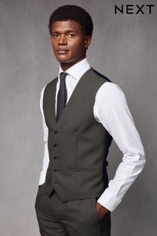 Green Textured Wool Suit: Waistcoat (K86522) | €69