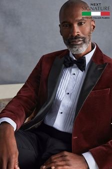 Burgundy Red Regular Fit Signature Pontoglio Italian Fabric Velvet Blazer (K86898) | $278