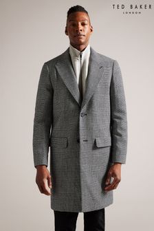 Ted Baker Raydash Grey Wool Blend Check Overcoat