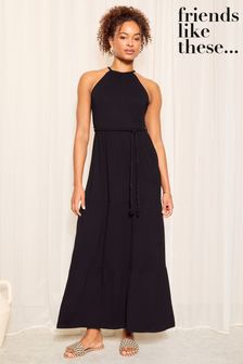 Friends Like These Black Halter Jersey Dress With Tie Belt (K87256) | €39