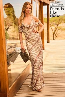 Friends Like These Brown Cold Shoulder Cowl Neck Maxi Dress (K87306) | €110