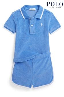 Ensemble Polo Ralph Lauren chemise et short en éponge bleu bébé (K87350) | €116