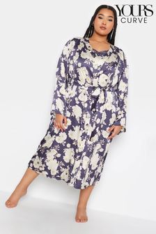 Yours Curve Purple Silhouette Floral Satin Robe (K87363) | ₪ 131