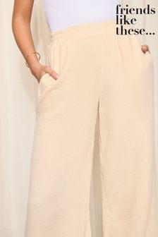 Friends Like These Nude Pink Crinkle Cotton Elasticated Wide Leg Trousers (K87539) | €40