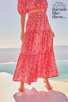 Friends Like These Pink Tile Tiered Cotton Maxi Skirt (K87549) | $69