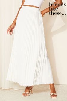 Friends Like These White Crepe Pleated Flowy Maxi Skirt (K87552) | AED211