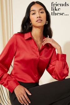 Friends Like These Bright Red Satin Button Through Shirt (K87607) | €17