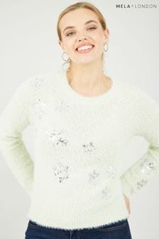 Grün - Mela Flauschiger Pullover mit Schneeflockendesign und Pailletten (K88168) | 55 €
