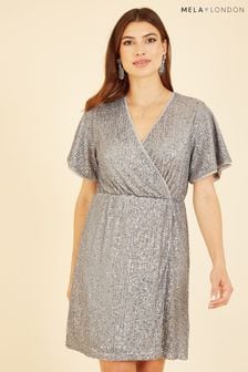 Mela Silver Sequin Kimono Sleeve Wrap Dress (K88181) | $77