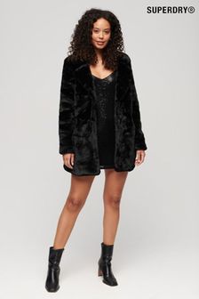 Superdry Black Vintage Mid Faux Fur Coat (K88185) | SGD 242