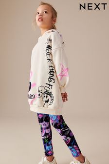 Multi Purple Graffiti Longline Hoodie And Legging Set (3-16yrs) (K88228) | ￥3,820 - ￥4,860