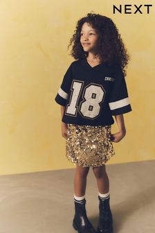 Black/Gold Varisty Tshirt And Sequin Skirt Set (3-14yrs) (K88238) | KRW55,500 - KRW68,300