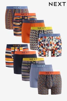 Navy Blue/Orange Spot/Stripe 10 pack A-Front Boxers (K88252) | $74