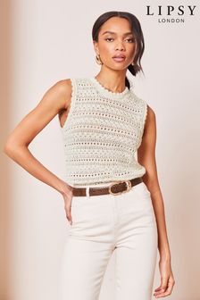 Lipsy Ivory White Crochet Knitted Sleeveless Vest Top (K88273) | €35