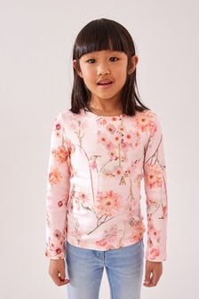 Pink Floral 1 Pack Long Sleeve Ribbed Top (3-16yrs) (K88370) | 35 zł - 55 zł