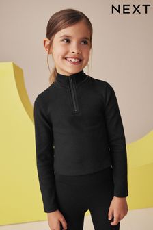 Siyah - Boxy Zip High Neck Rib Top (3-16yrs) (K88473) | ₺ 333 - ₺ 518