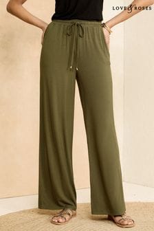Kaki zelena - Love & Roses hlače iz džersija s širokimi hlačnicami (K88524) | €33