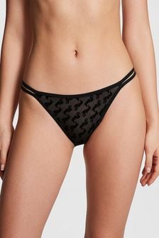 Victoria's Secret PINK Pure Black Cheeky Flocked Mesh Strappy Knickers (K89064) | €13