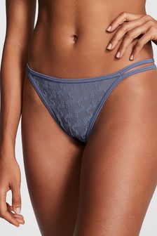 Victoria's Secret PINK Dusty Iris Blue Thong Flocked Mesh Strappy Knickers (K89114) | €12