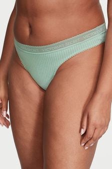 Victoria's Secret Seasalt Green Drop Needle Pointelle Thong Logo Cotton Knickers (K89115) | €14